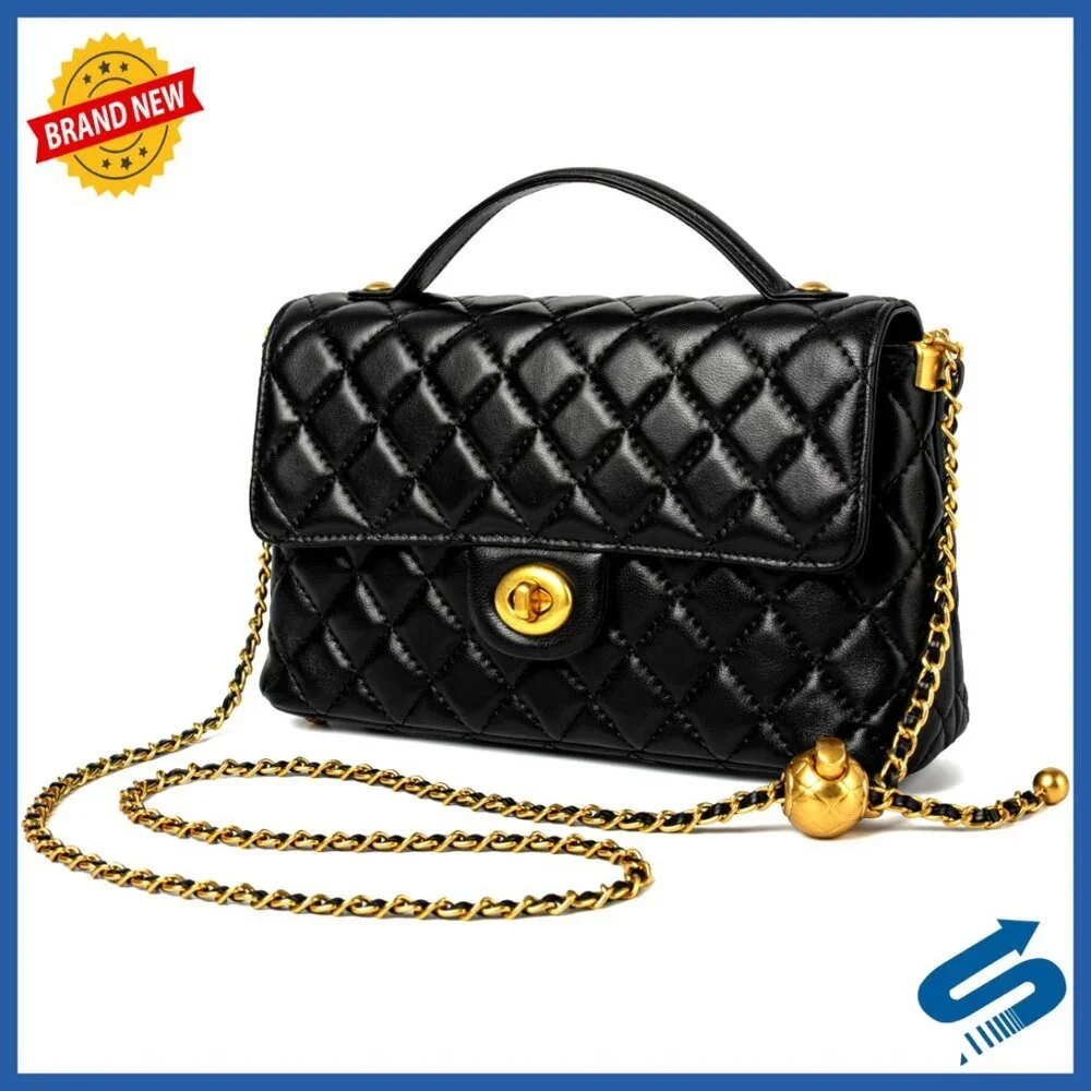 Quilted Lambskin Leather Top Handle Satchel Crossbody Bag with Twist Lock